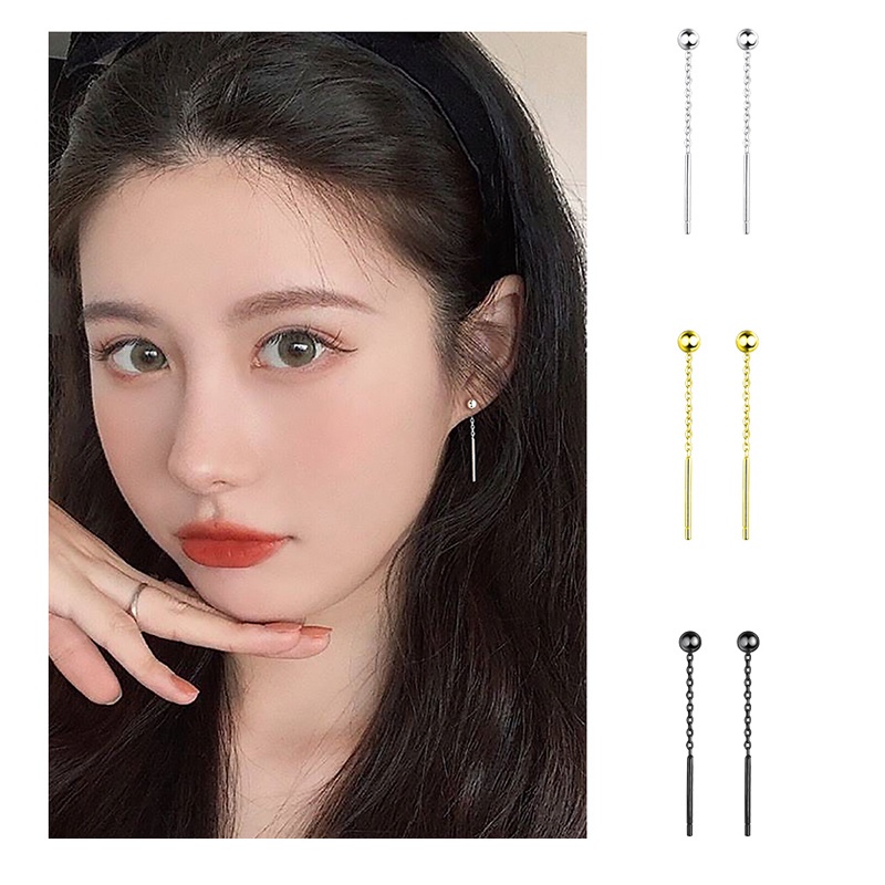 Roselife 1 Pasang Anting Tusuk Gantung Rantai Panjang Desain Kupu-Kupu Bahan Silver S925