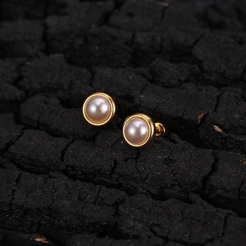 Anting Baja Titanium Mutiara Kecil Sederhana Yang Modis Earrings All-Match Anting Indah Kecil