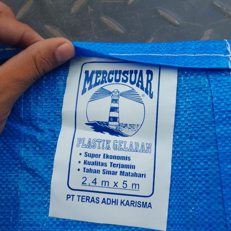 PLASTIK GELARAN 5 METER X 2,4 METER TELASAR LAYAR BIRU MERCUSUAR UNTUK JEMUR PADI