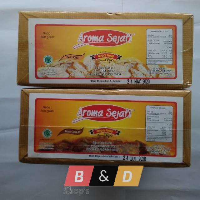 

AROMA SEJATI. Keripik Pisang Kepok Khas Lampung Kemasan Kotak Netto 500 Gram.