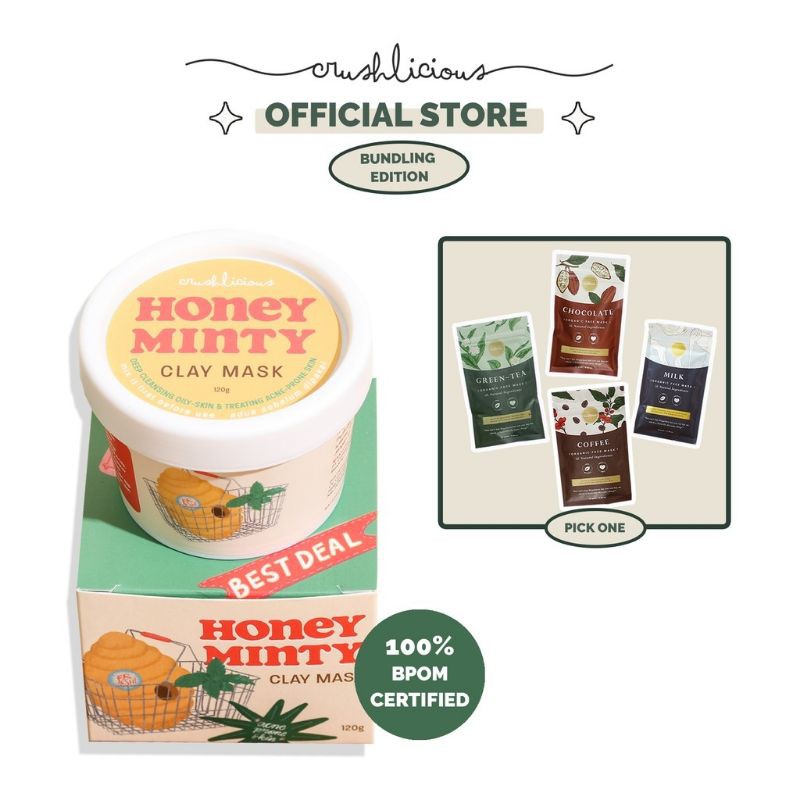 Crushlicious Honey Minty Clay Mask + Organic Facemask 25gr/60gr (BUNDLING EDITION)