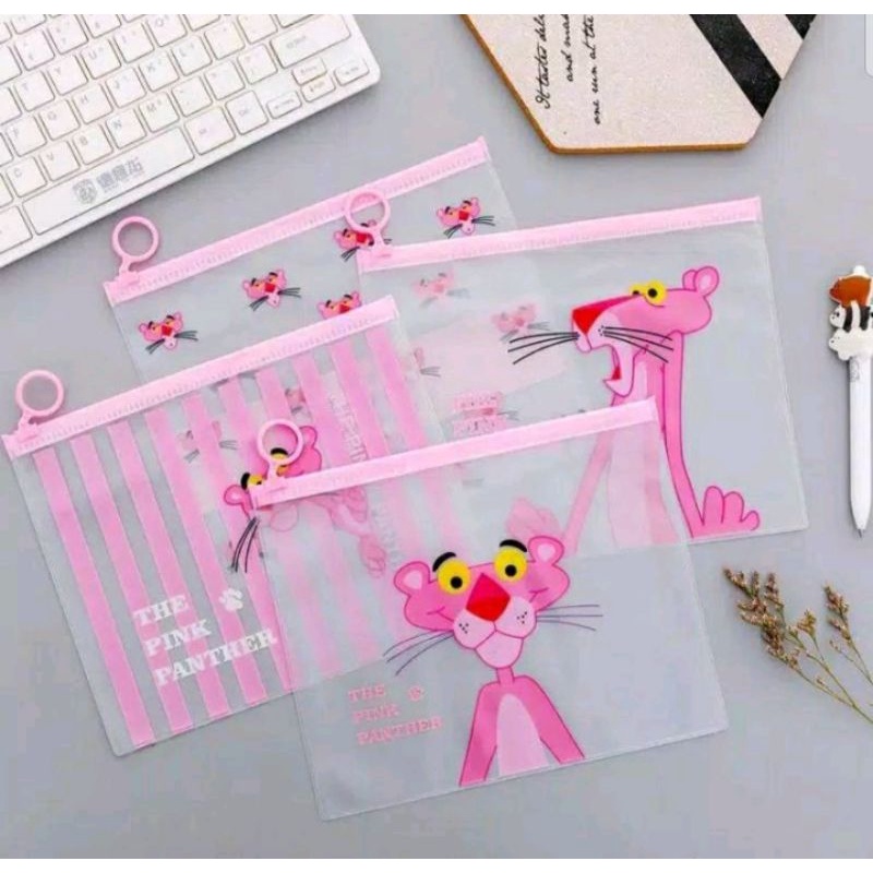 Tempat Pensil Transparan Motif Pink Panther/Pouch Zipper kosmetik