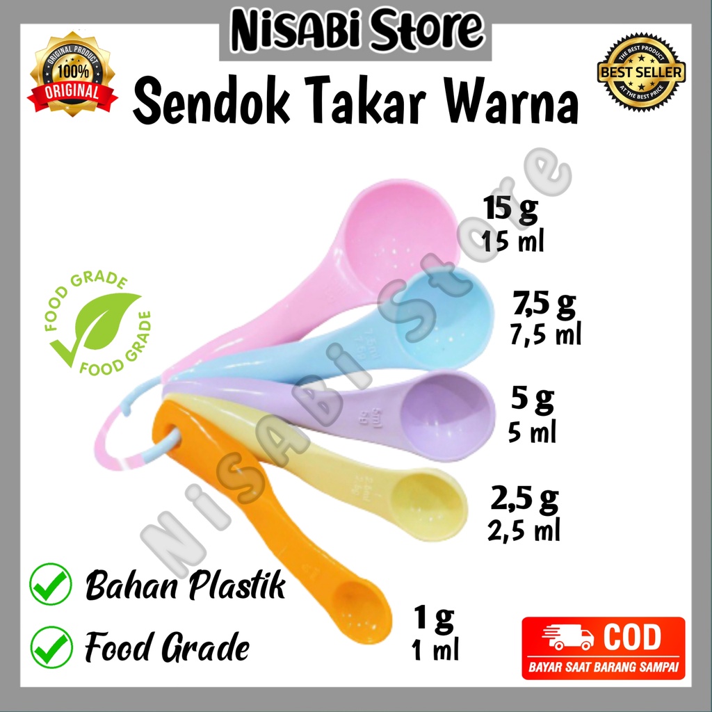 Sendok Takar Warna Warni 5 Pcs, Sendok takar Gram Ml, Sendok Takar MPASI, Sendok Takar Kue Baking, P