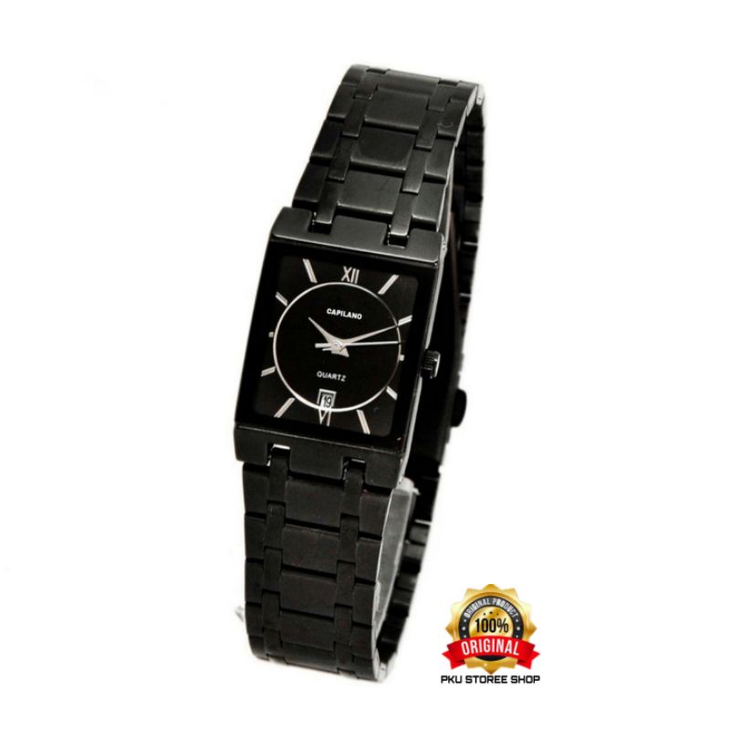 full Black jam tangan capilano fitur tanggal Water proff JAM tangan KASUAL wanita original rantai stainlis stel Case petak jam tangan cewek import capilano jam tangan wanita anti air jam tangan cewek anti air JAM TANGAN CEWEK TERLARIS FITUR TANGGA