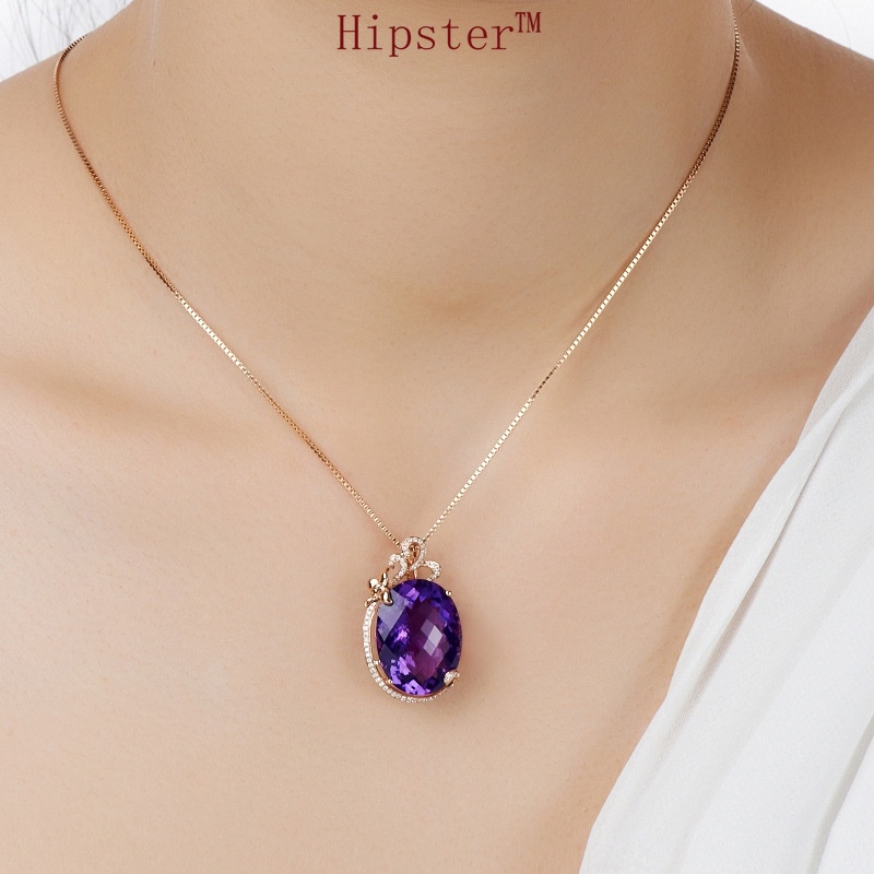 Hot Sale 18K Rose Gold Natural Purple Gemstone Pendant Necklace