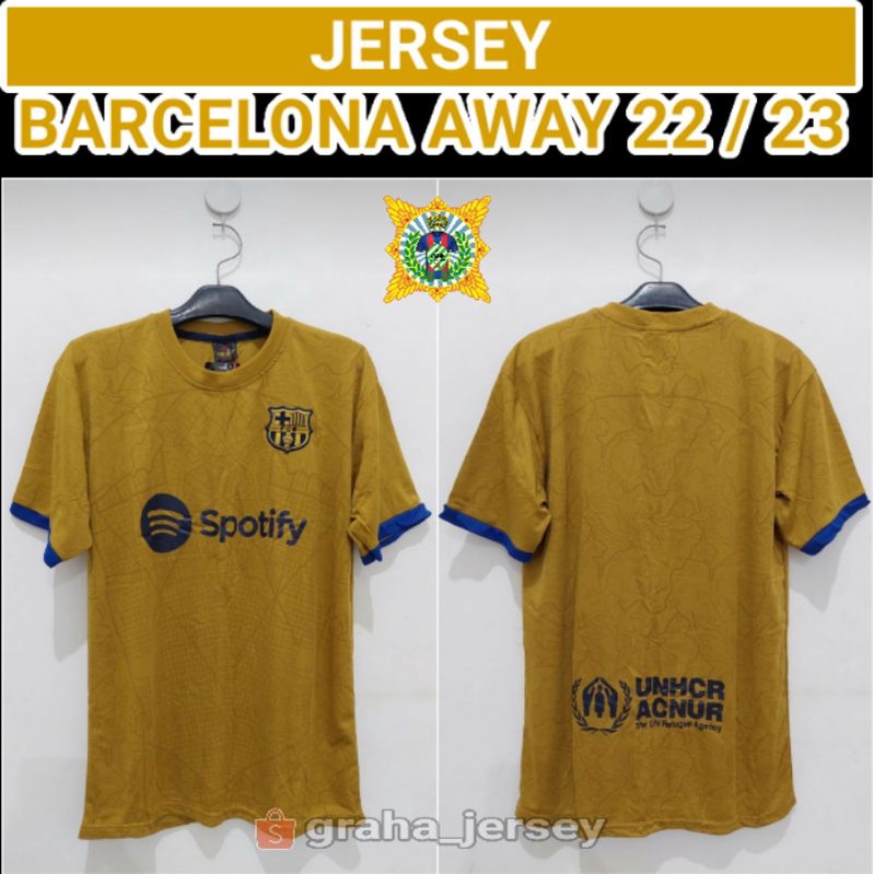 Jersey Barca Away 2022 - 2023 Gold Emas Barcelona FC Terbaru Lokal