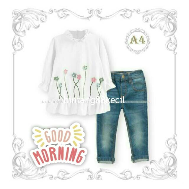 Tunik setelan putih bunga import