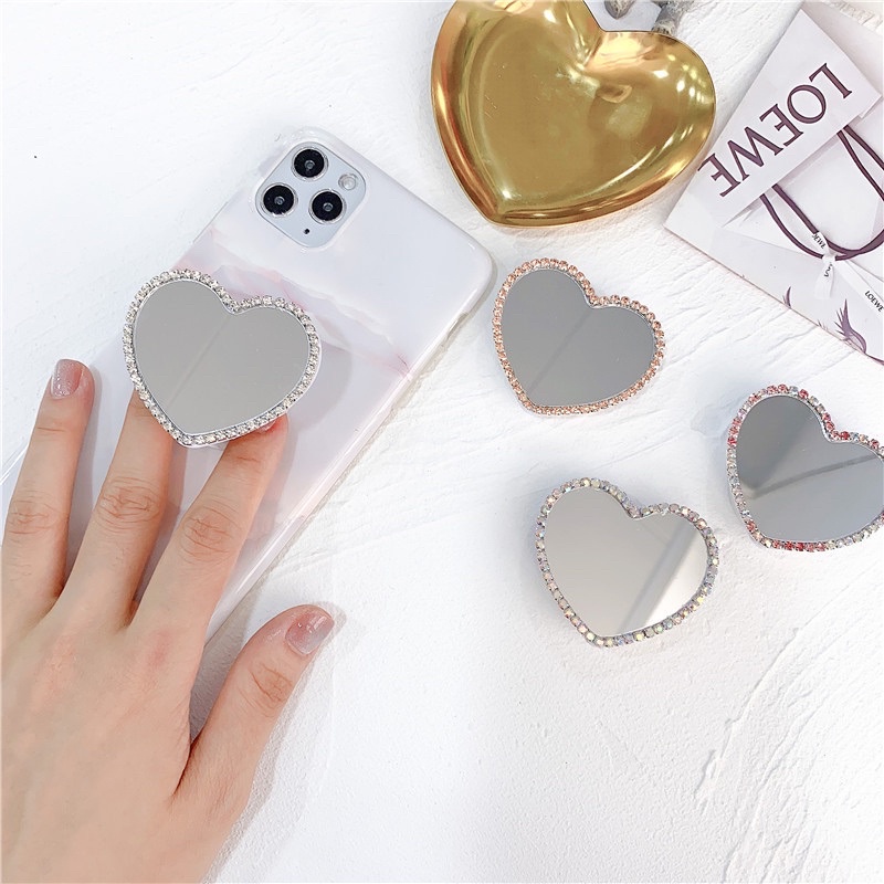 DIAMOND Tempelan Mirror Hati / Popsocket Mirror Heart