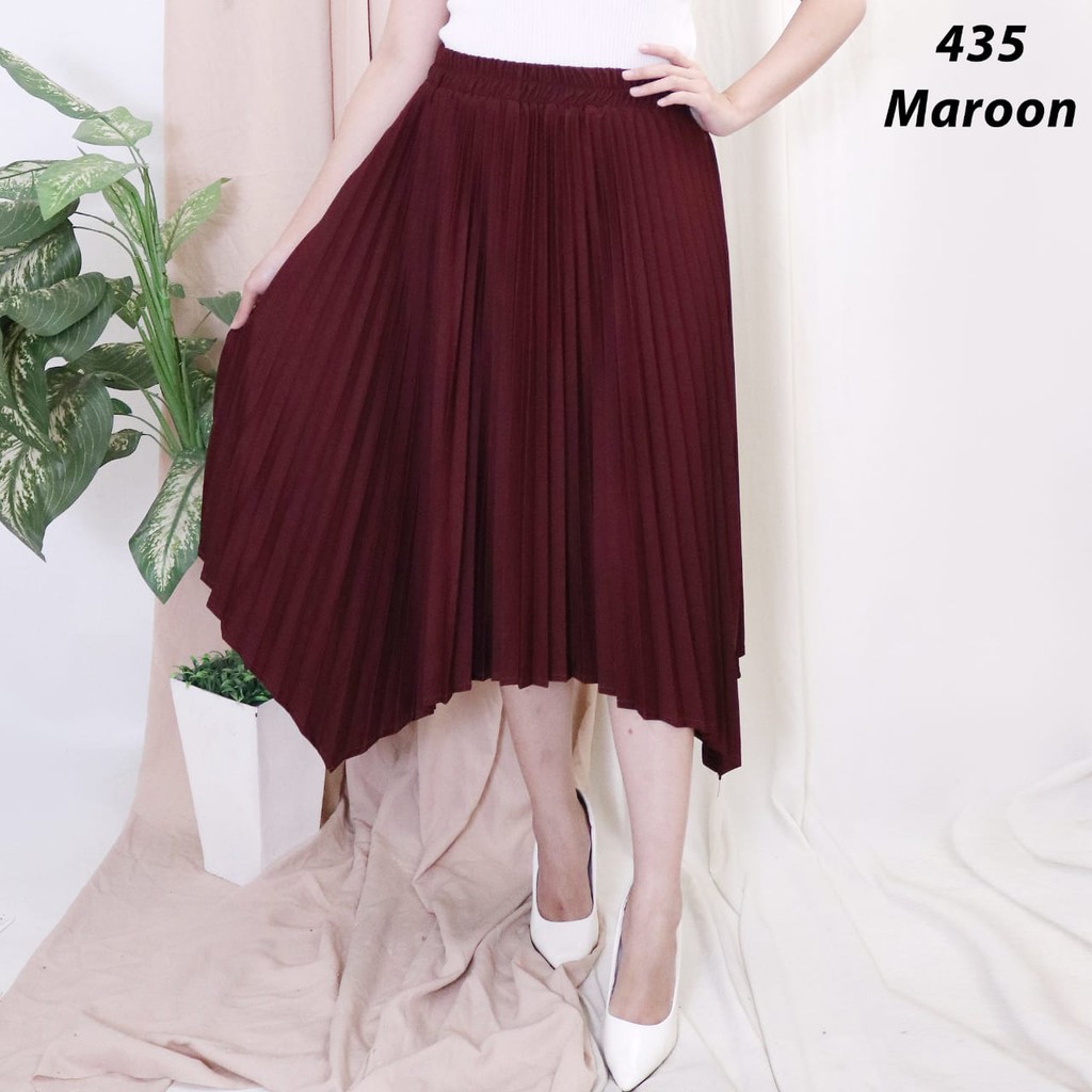 ROK PLISKET MURAH 435 LUVALINE PRISKET PANJANG PLEATED SKIRT FLARE SKIRT MAYUNG FLOWY REMPEL