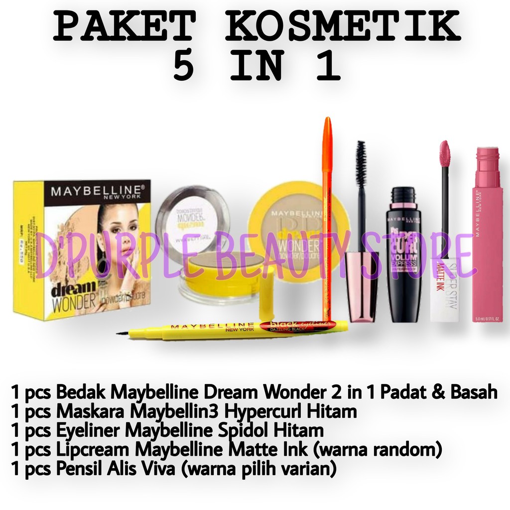 Paket Kosmetik Maybelline 5 In 1 Murah Lengkap -Paket MakeUp Maybelline Lengkap Murah 5 In 1