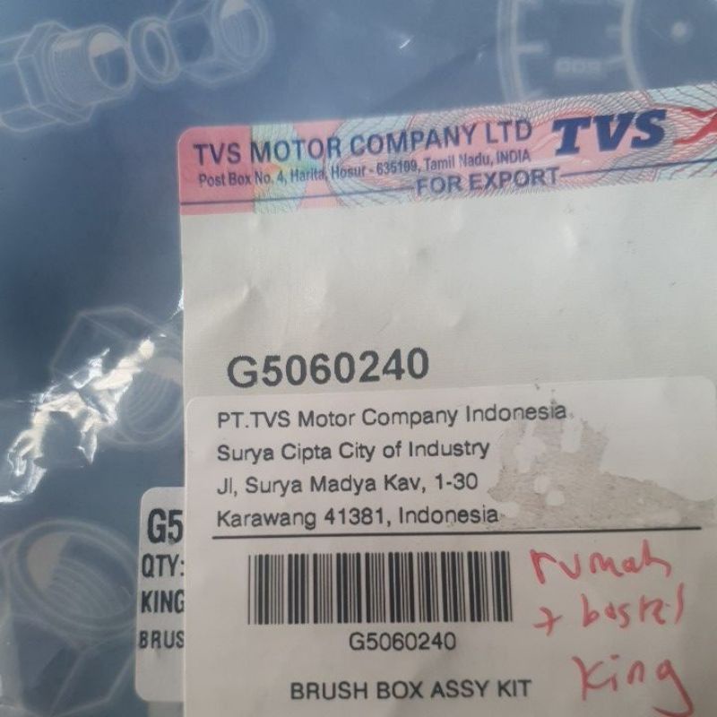 Bostel King + rumahnya TVS. Brush Box Assy Kit