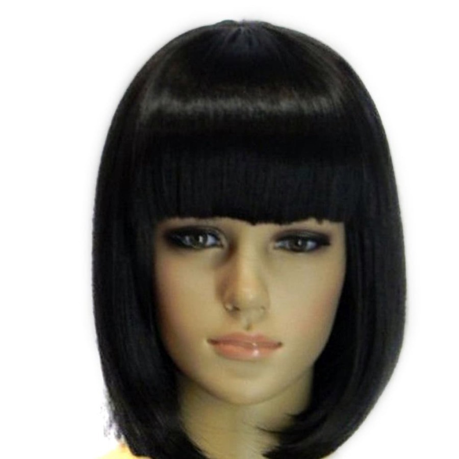 wig bob rambut pendek dengan poni warna hitam