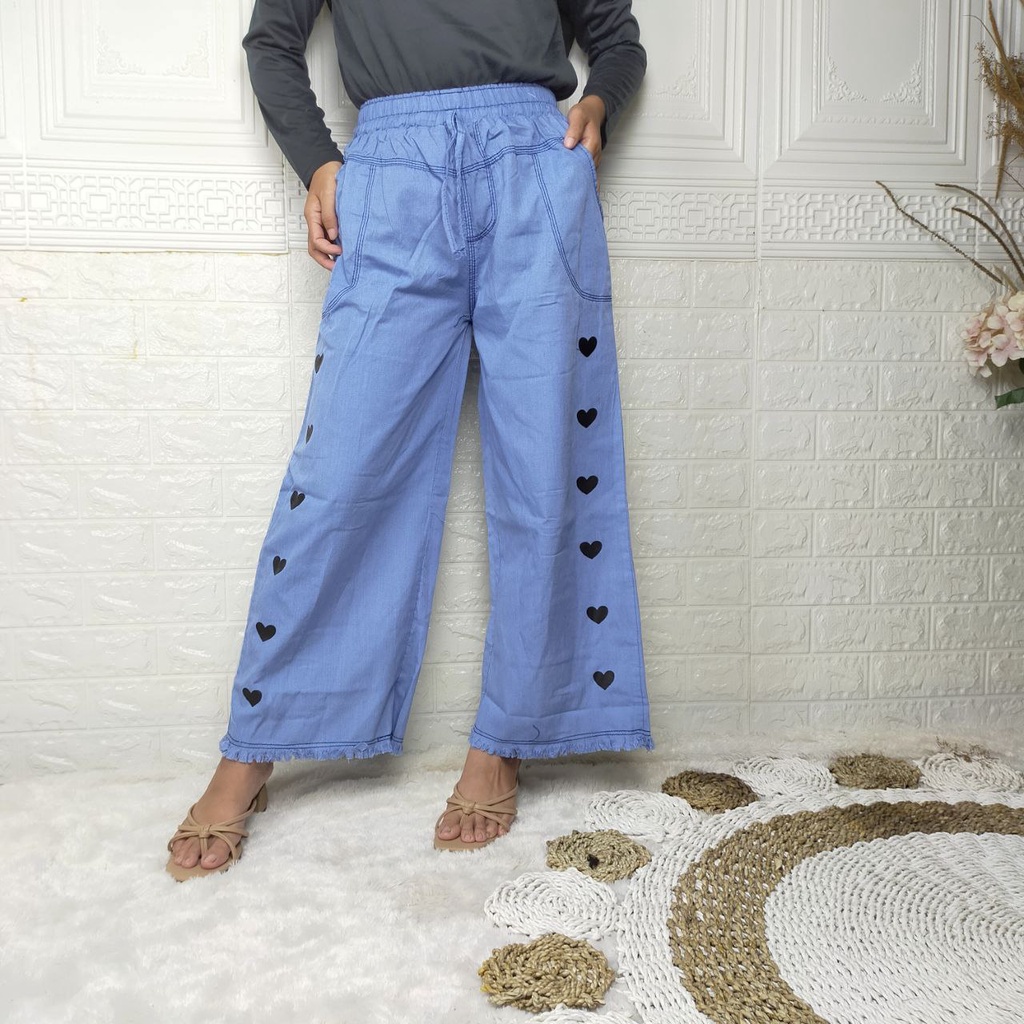 CELANA PANJANG JEANS LIST LOVE/CELANA JEANS RAWIS LOVE
