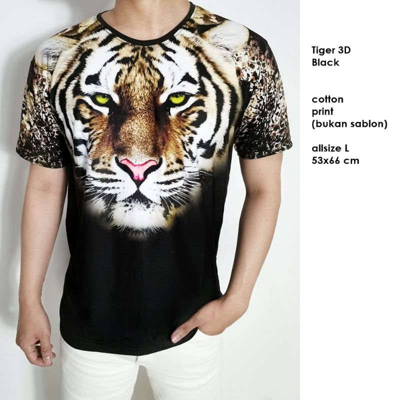 Kaos cowok 3d macan slimfit