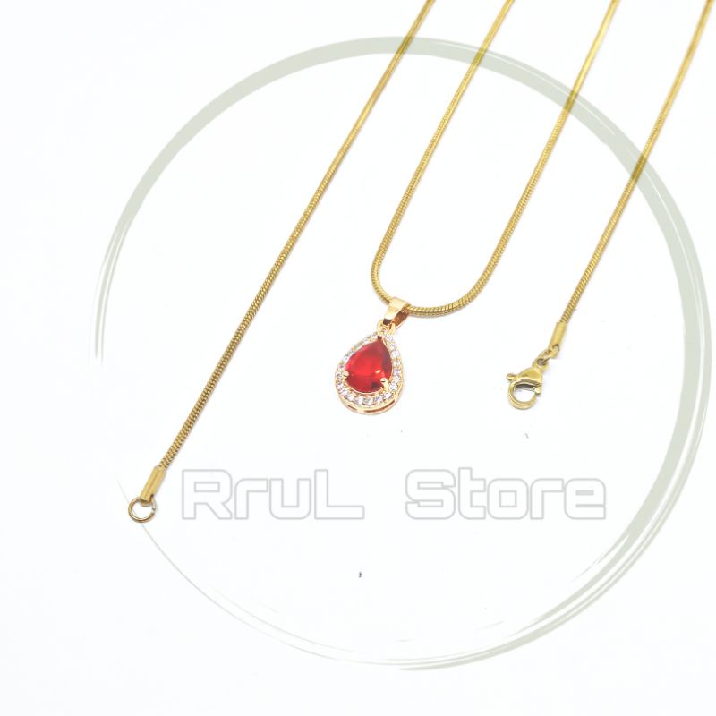 kalung titanium plus liontin batu merah