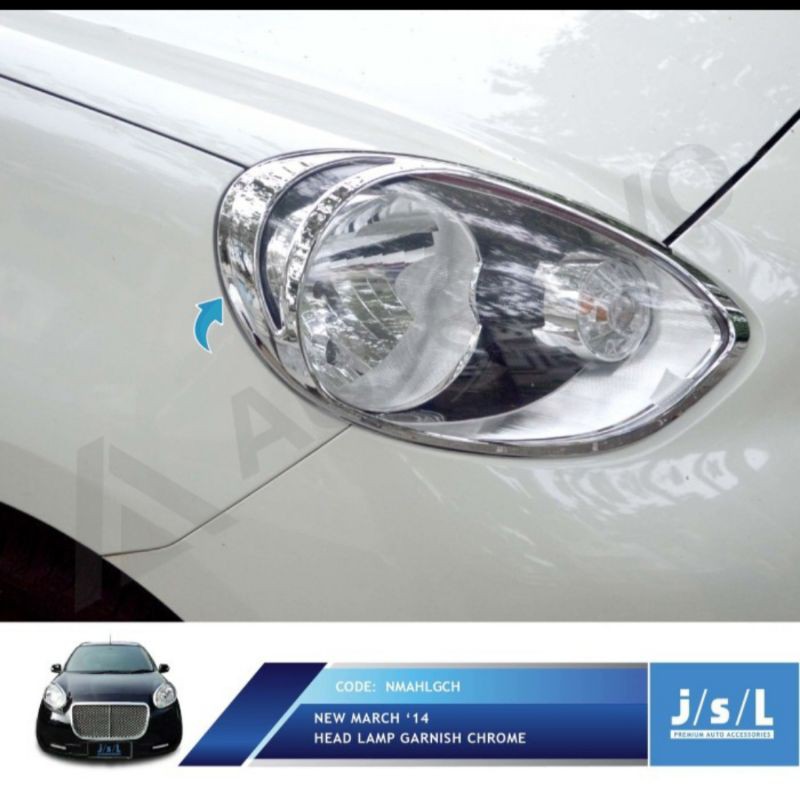 garnish lampu depan Nissan March 2014 chrome/ head lamp garnish chrome jsl