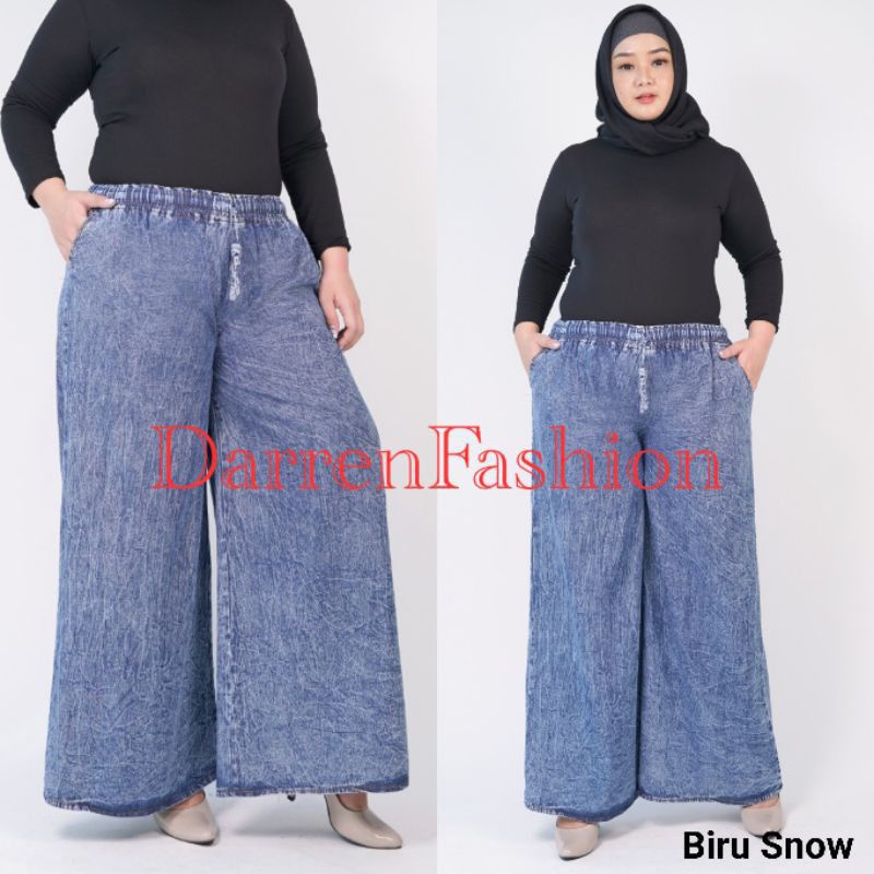 celana kulot jeans jumbo snow clana panjang wanita hamil kekinian muat bb 95 terlaris