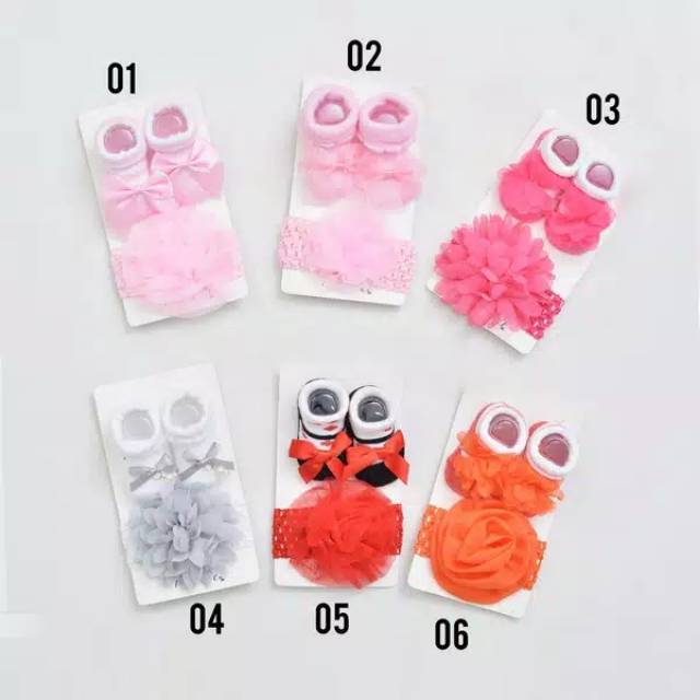 1234OS - Kaos kaki bandana set newborn bayi, Kaos kaki bunga newborn bayi perempuan.