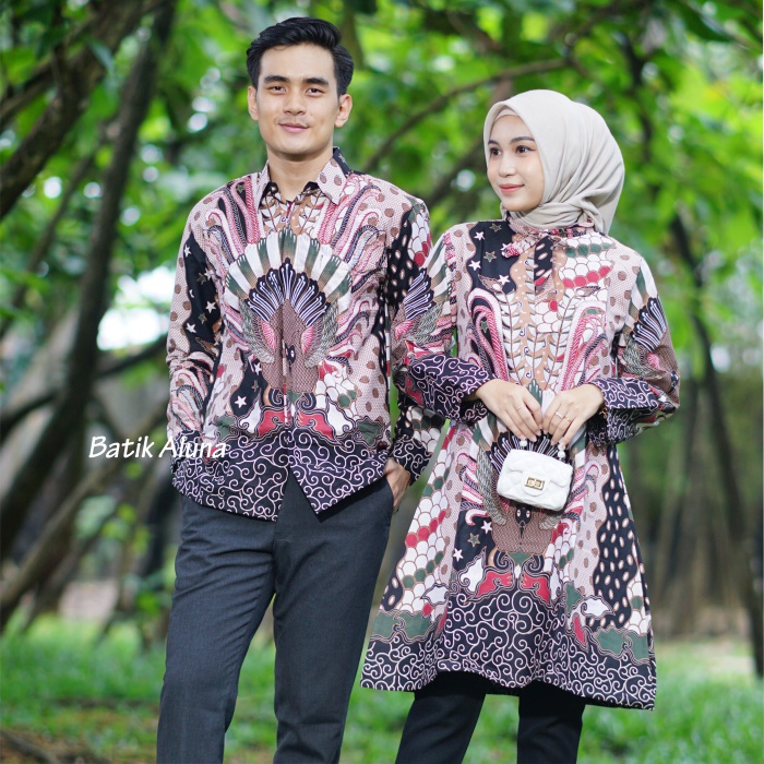 Baju Batik Couple Modern Pasangan Dewasa Kondangan Terbaru Bahan Katun Premium Pakai Furing Tunik Batik Modern Blouse Batik Wanita Modern Batik Pria Lengan Panjang FASHION BATIK ALUNA