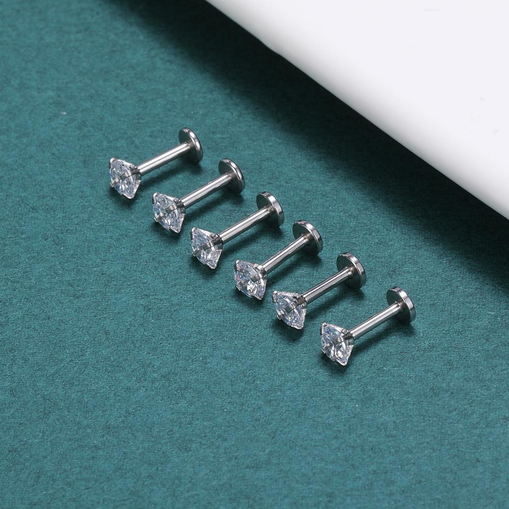 1pc Anting Tindik Bibir / Tulang Rawan Telinga Bahan Stainless Steel Hias Kristal Ukuran 2 / 3 / 4 / 5 / 6mm