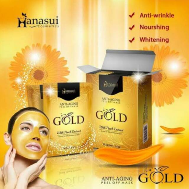 Hanasui GOLD Anti Aging Peel Off Mask Peach Extract Oily to Normal skin sachet masker emas