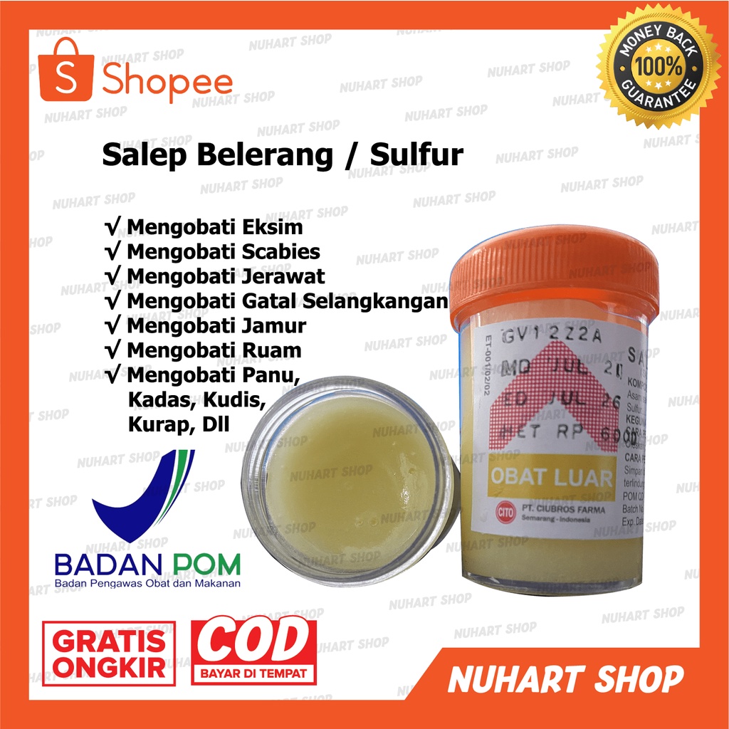 Salep Belerang / Sulfur Salep Gatal Ampuh Salep Kulit Gatal Jamur Obat Gatal Gatal Pada Kulit Obat Jamur Kulit Kepala Salep Eksim Scabies Salep Obat Gatal Kudis Kurap Panu Kutu Air Ampuh salep untuk penyembuhkan penyakit kulit