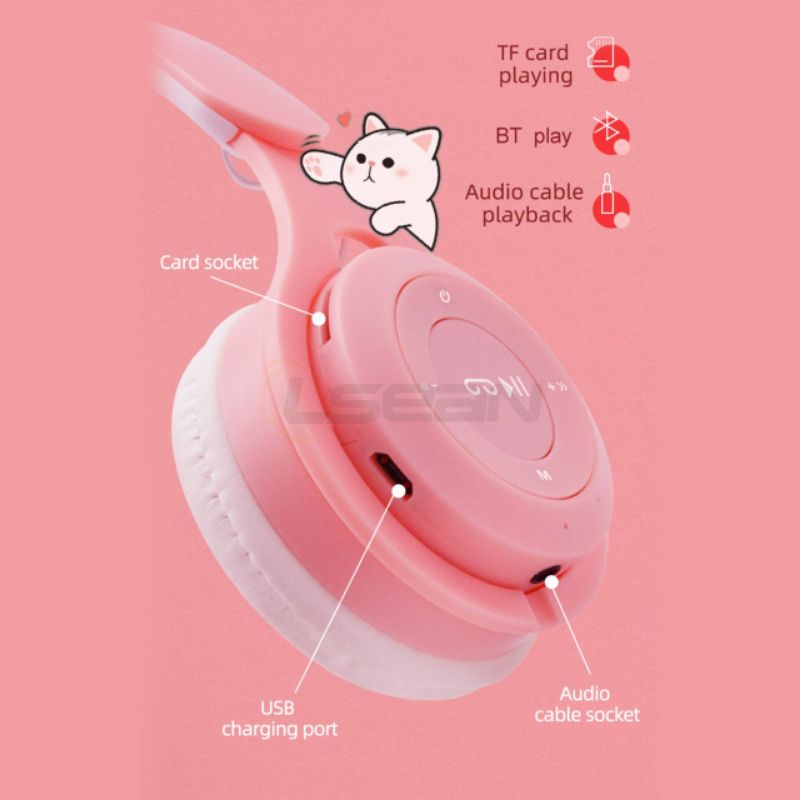 CAT EAR HEADPHONE WIRELESS BLUETOOTH LED | HEADPHONE KUCING LED