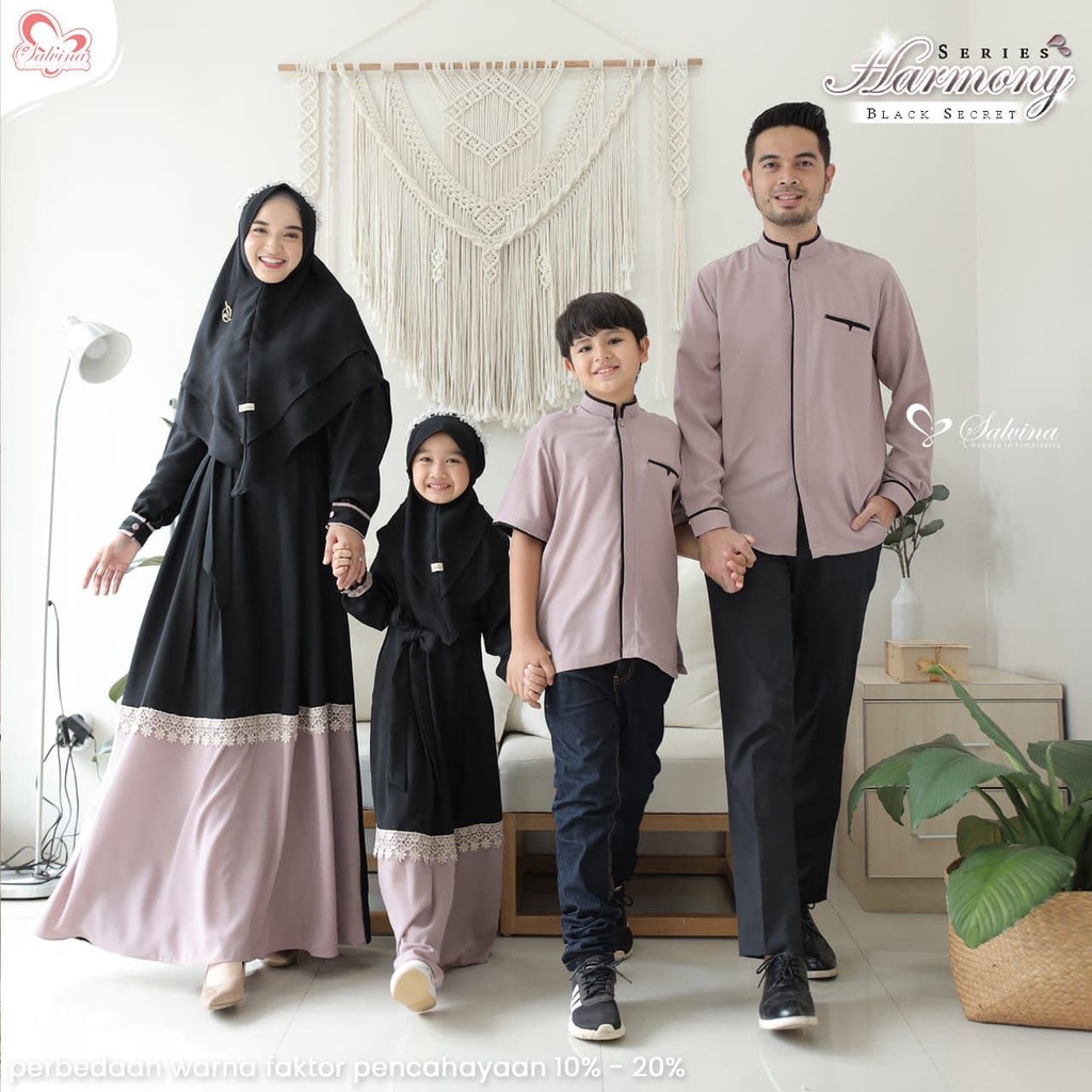 Salvina Hijab Sarimbit Raya Harmony Series BLACK SECRET Quality Premium Syari'i - Family Set