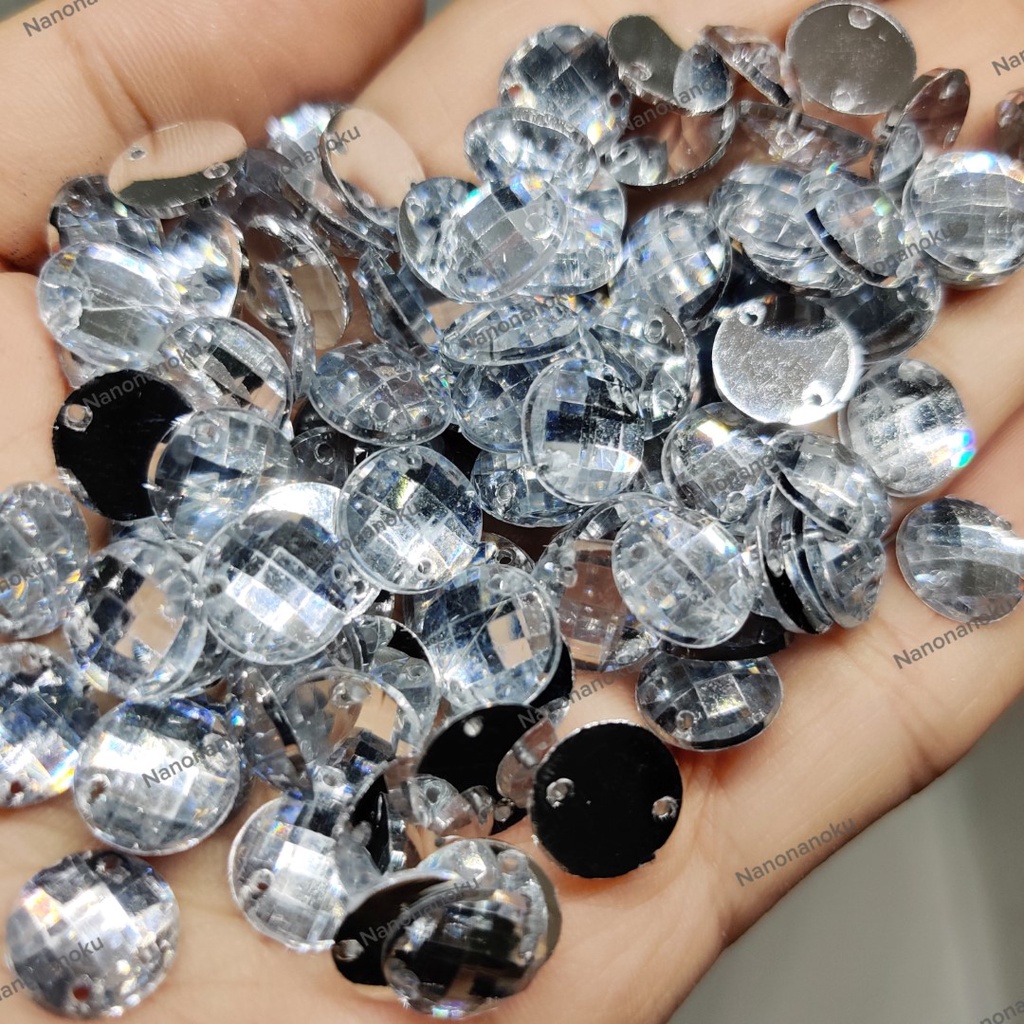 [Per Bks] Mote Diamond PUTIH Akrilik Jahit / Payet Batu Berlian Kristal Bulat