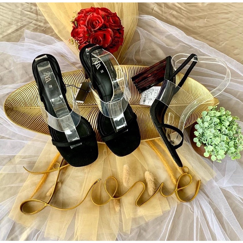 Chunky heels by Zara stripe back import high quality fashion shoes sepatu wanita hak tahu