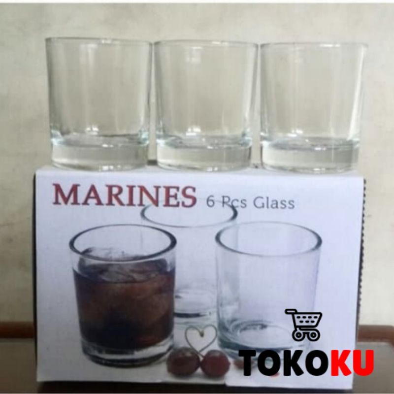 MARINES GELAS SLOKI KECIL 6 PCS/GELAS SLOKI KACA/SLOKI MINI KACA