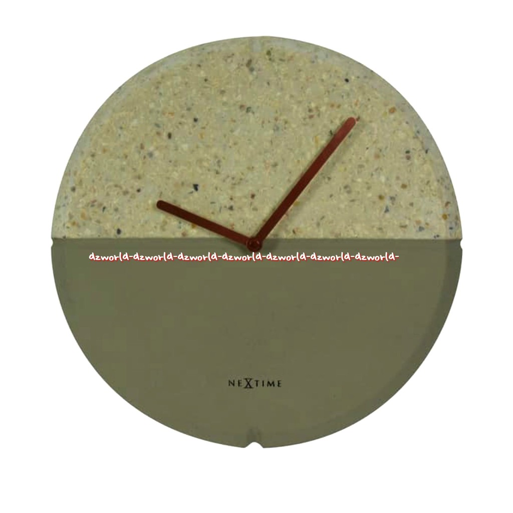 Nextime Wall Clock Concrete Terrazzo Grey 32cm Green Jam Dinding Bulat Next Time Hijau Nexttime