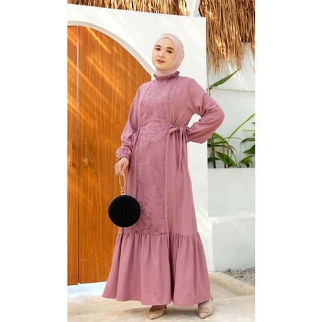 Astary Dress Ld 106 Pj 140/Dress Brukat Bordir/Dress Kondangan/Dress Purple/Dress Pesta/Dress Maxi