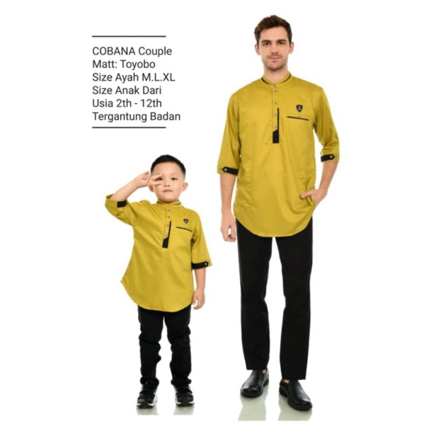 Baju Koko Cobana Kurta Pakistan Couple Ayah Dan Anak Warna LEMON Bahan Toyobo Premium Tebal Lembut A
