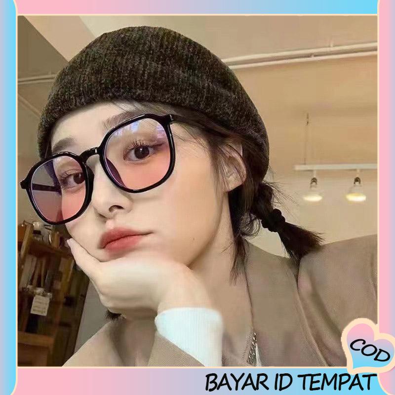 COD❤️ Gradien Pink Blush Glasses Perempuan Anti-biru Warna Cahaya Mengubah Kacamata Bingkai Besar-A.one