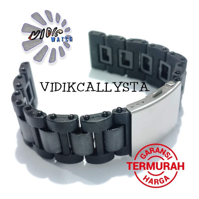 Tali karet Plastik Jam Tangan 24mm 24 MMRubber Strap Hitam model engsel