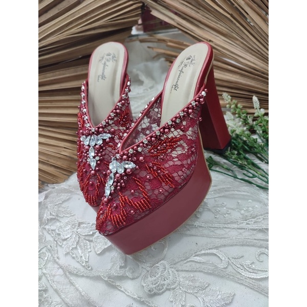 sepatu wanita wedding alena merah marron 12cm tahu