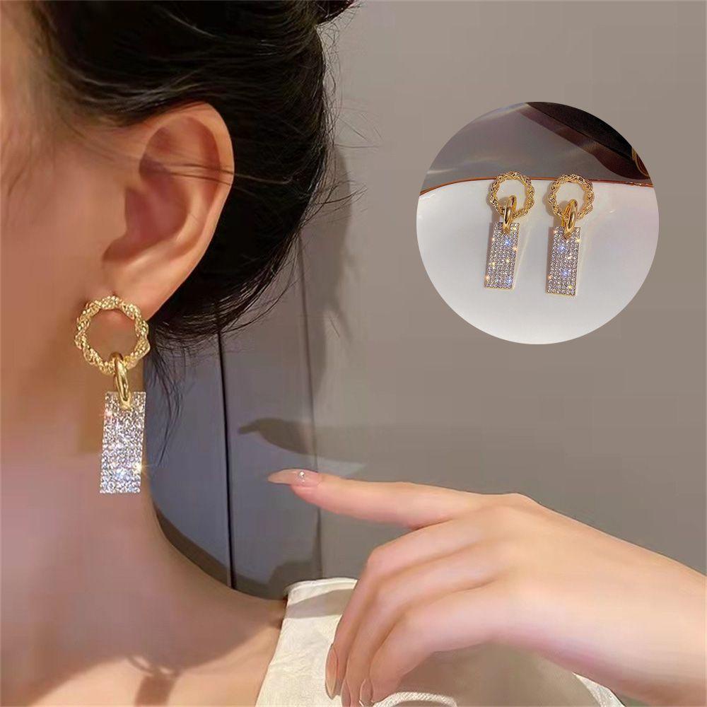 Preva Persegi Kristal Anting Baru Aksesoris Pesta Pernikahan Wanita Gadis Drop Earrings