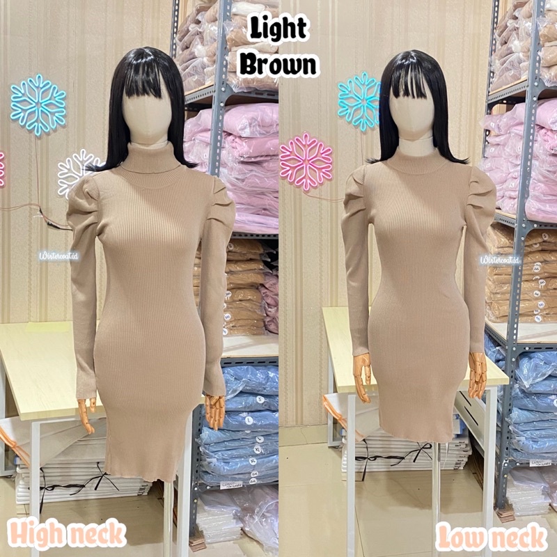 Sweater wanita import korean style Fanny high neck lowneck turtleneck bodycon dress rajut