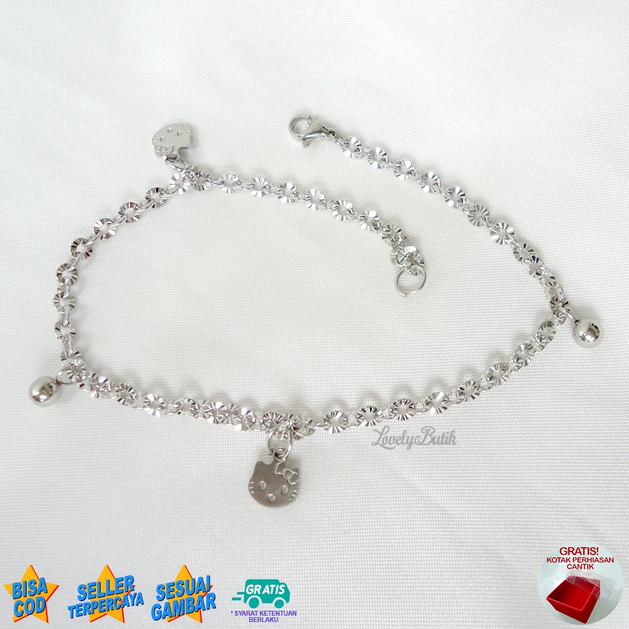 Lovelybutik Gelang Kaki Dewasa Titanium Anti Karat Cutie Gelang Kaki Wanita Titanium Rantai Nori Donat Ukuran 27 Cm BONUS TEMPAT PERHIASAN