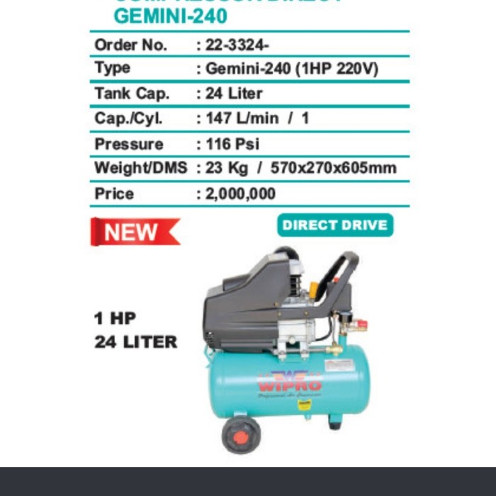 Kompresor Wipro 1HP Gemini 240 750W