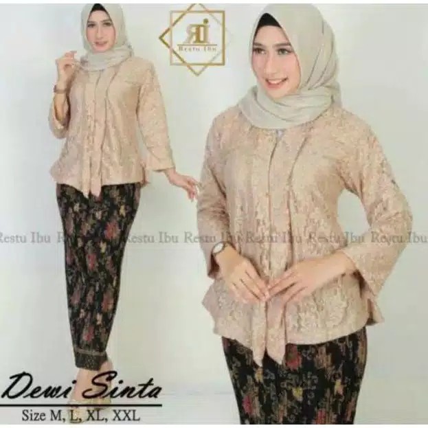 SB Collection Stelan Kebaya Serlly Blouse Floy Brukat Dan Rok Plisket Maxi Batik Jumbo Wanita