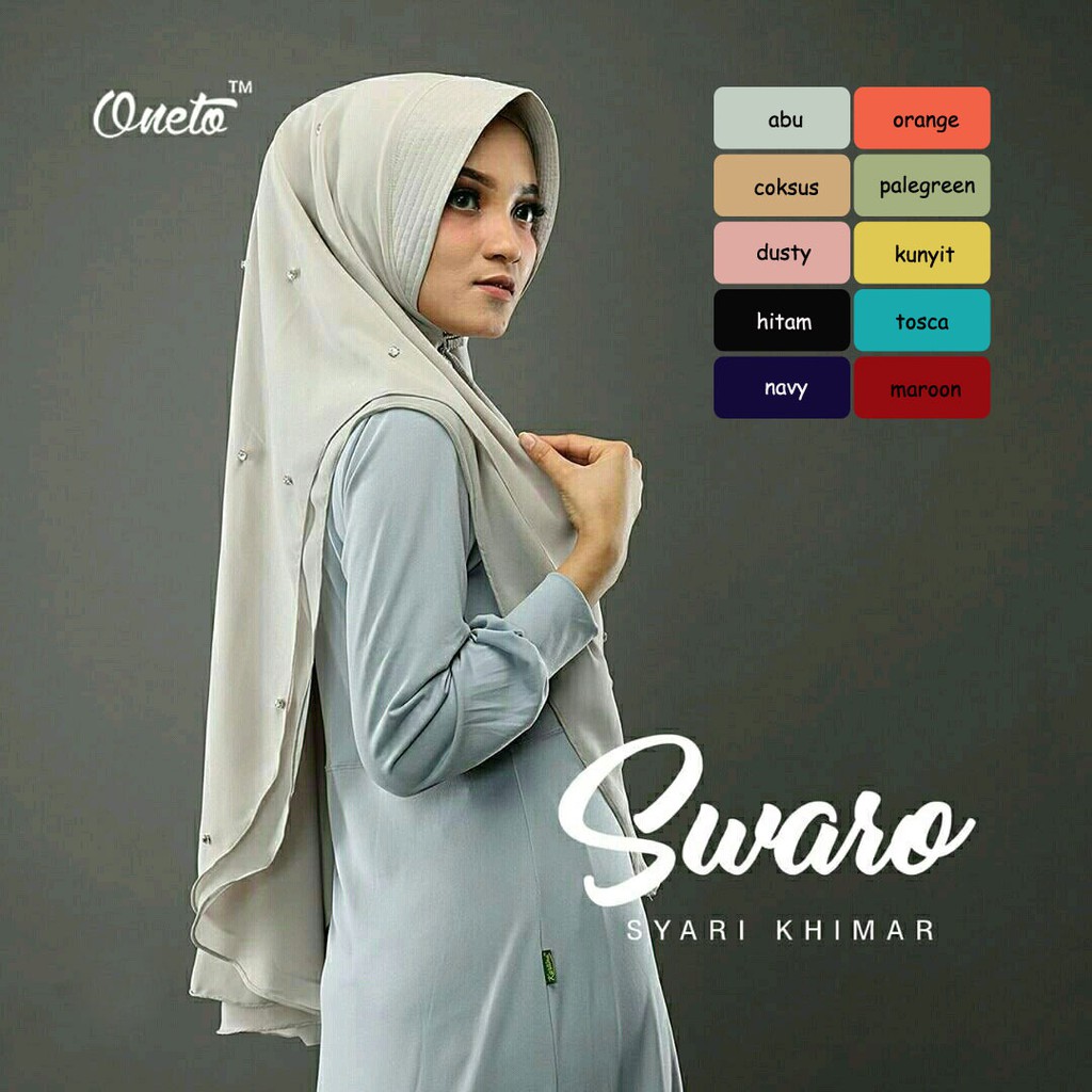 SWARO ABU SYARI MUTIARA SWAROVKSY INSTAN / Motif Hijab / Jilbab Segiempat / Pashmina Instan