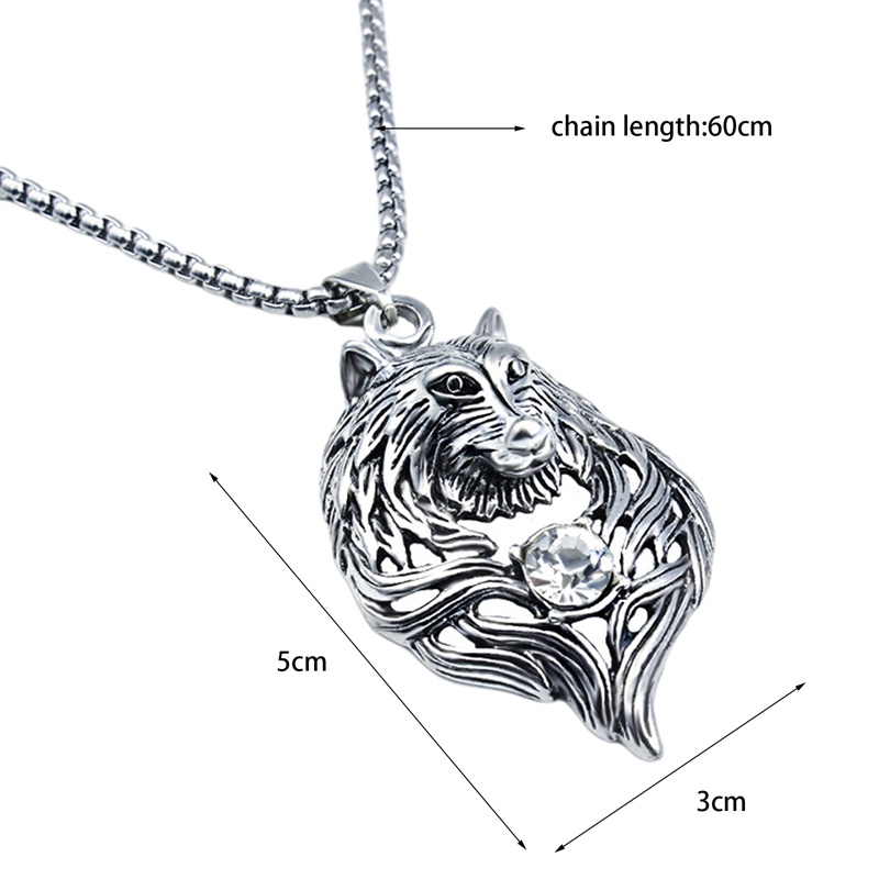 Kalung Rantai Liontin Kepala Serigala Bahan Titanium Steel Gaya Retro Untuk Pria