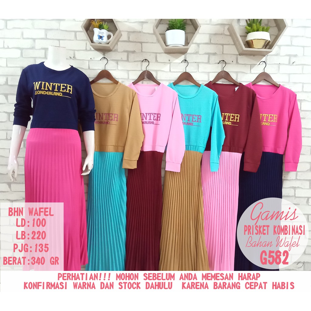  Baju  Gamis  Plisket  Terlaris Motif Kombinasi  Warna Shopee 