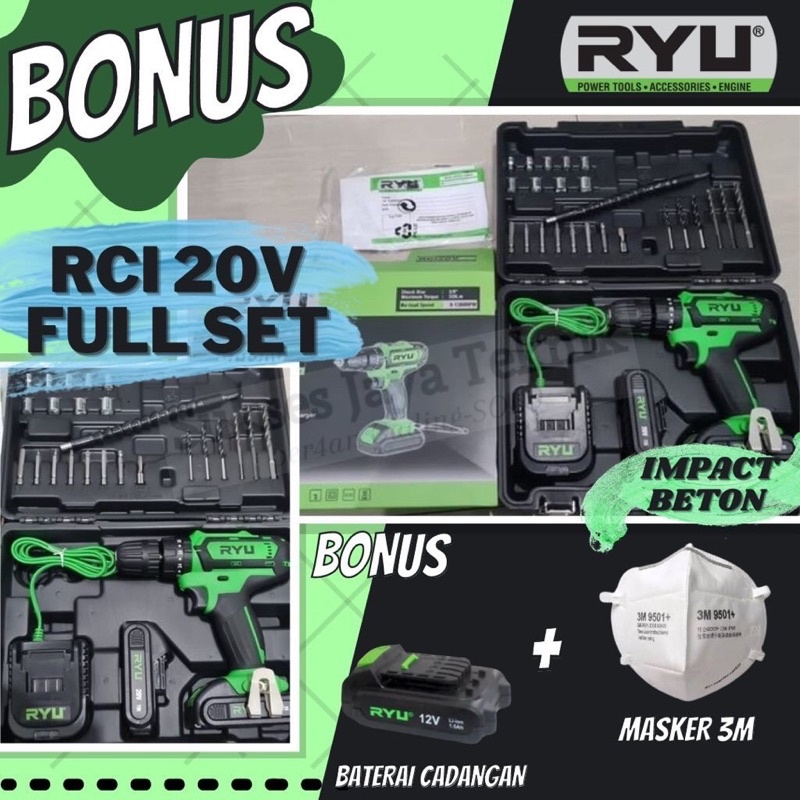 Jual Bor Cas Ryu 2(dua) baterai 20V 20 volt mesin bor batrai cordless ...