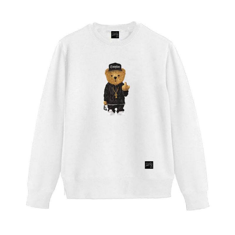 Baju Crewneck Putih Beruang Oversize Switer CN Pria Wanita Bear Keren