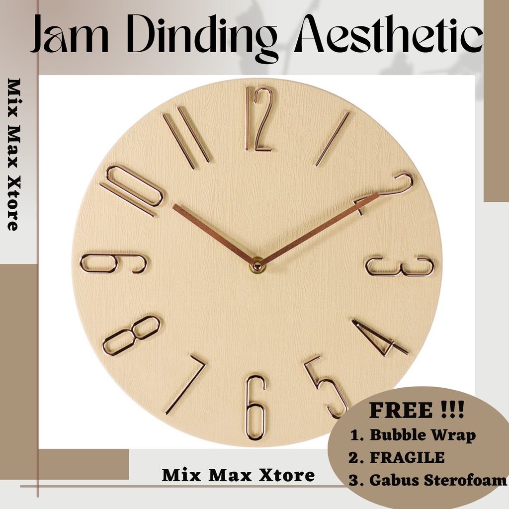 Jam Dinding Bulat Design Model Klasik - Black &amp; Beige / Jam Dinding Aesthetic / Jam Dinding Besar / Jam Dinding Minimalis / Jam Dinding Unik / Jam Dinding Analog / Jam Dinding Estetik