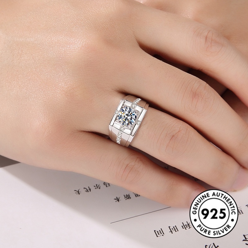 Cincin Model Terbuka Bahan S925 Silver Aksen Berlian Untuk Pria