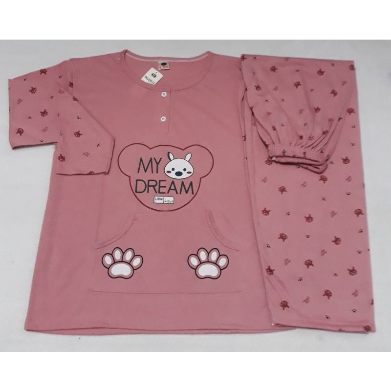 Baju Tidur Dewasa Lengan Panjang CPP XXL Piyama Dewasa murah-PINK ASEM DREAM